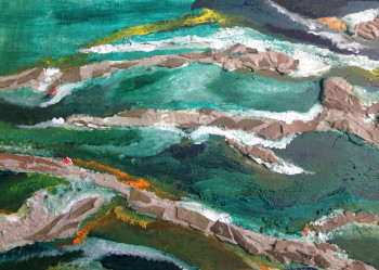 In Acryl auf Leinwand gemaltes Bild mit den Titel Wellen, (Aliasname: Inseln im Meer) von Maggie Riet, gemalt im Juli 2014 mit der Größe 60 mal 80 cm.