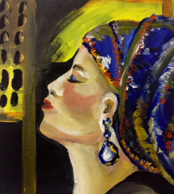 In Acryl auf Leinwand gemaltes Bild mit den Titel Wahrnehmung von Maggie Riet, gemalt im Mai 2014 mit der Größe 30 mal 30 cm.