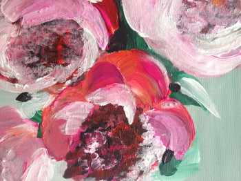 In Acryl auf Leinwand gemaltes Bild mit den Titel Pfingstrose von Maggie Riet, gemalt im Mai 2014 mit der Größe 30 mal 30 cm.