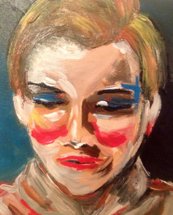 In Acryl auf Leinwand gemaltes Bild mit den Titel Aussenwirkung von Maggie Riet, gemalt im Juni 2014 mit der Größe 30 mal 30 cm.